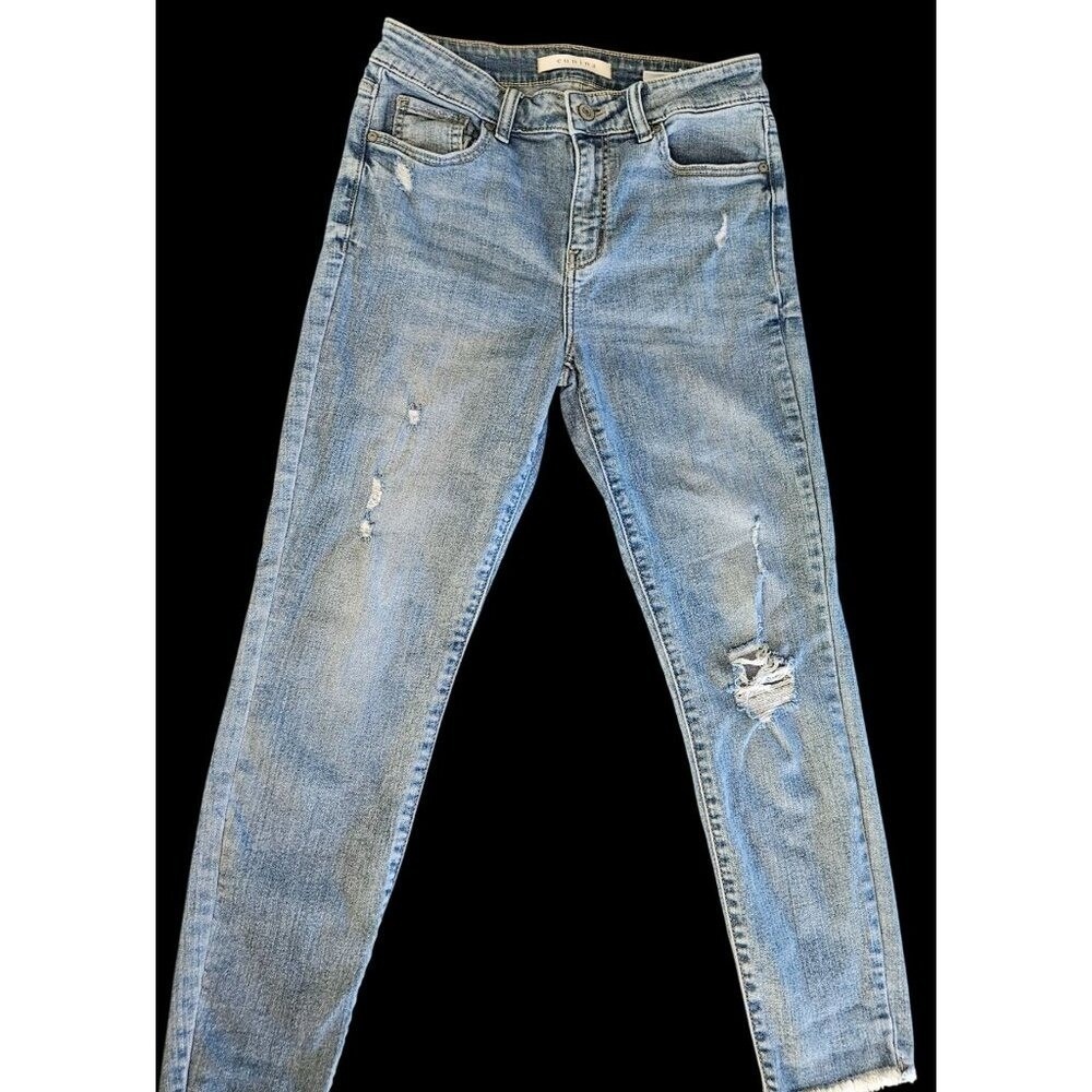 Eunina Clara High‎ Rise Skinny Crop Jeans Size 7 Distressed Light Wash - Picture 4 of 9